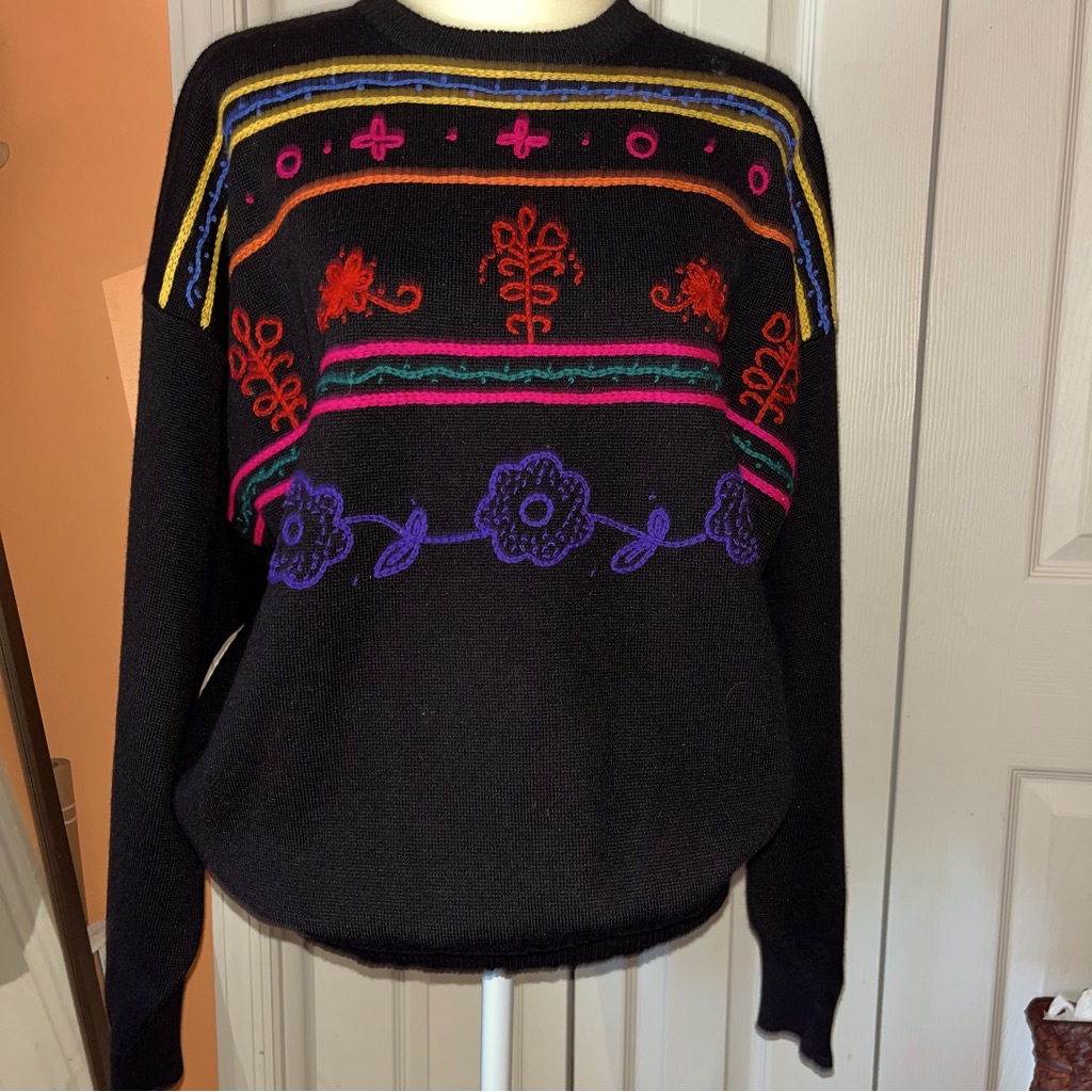Vintage Obermeyer Wool Blend Embroidered Sweater